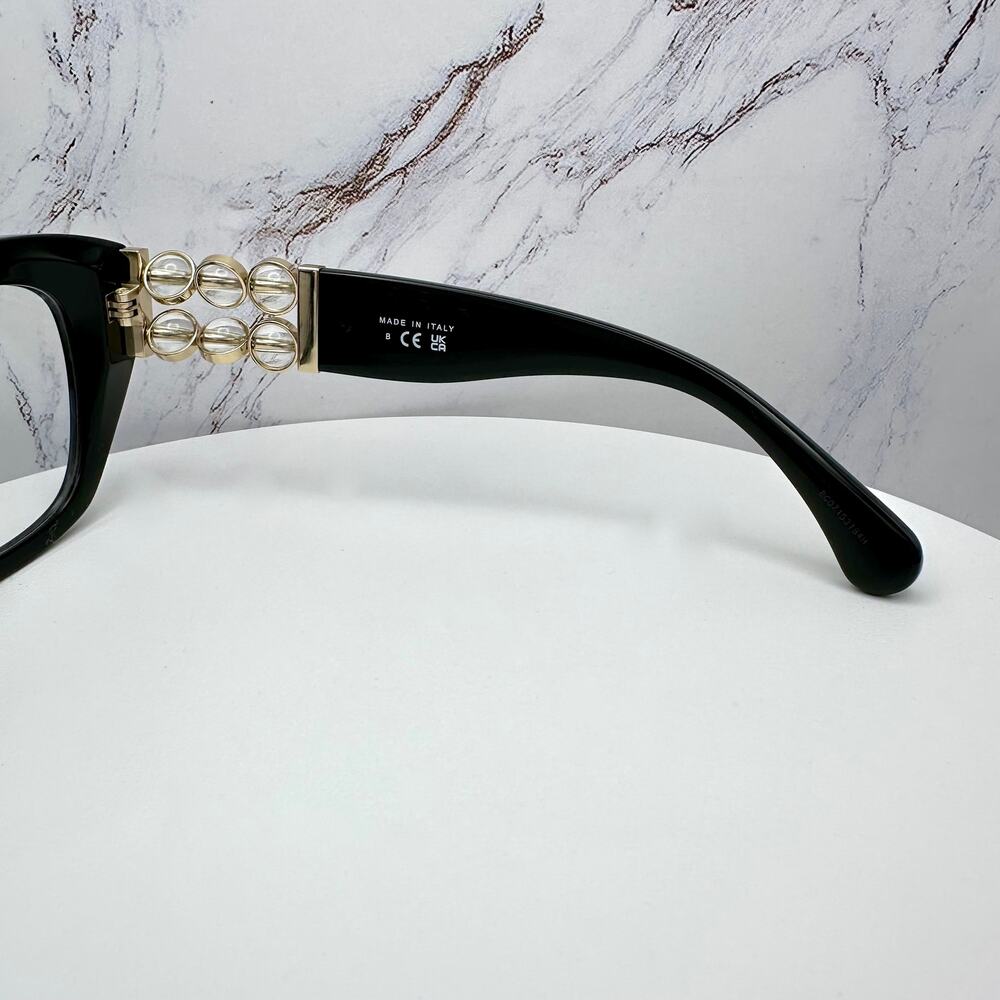 New CHANEL Eyeglasses Black Gold Cat Eye Clear Rotating Pearls 52mm - Picture 6 of 15
